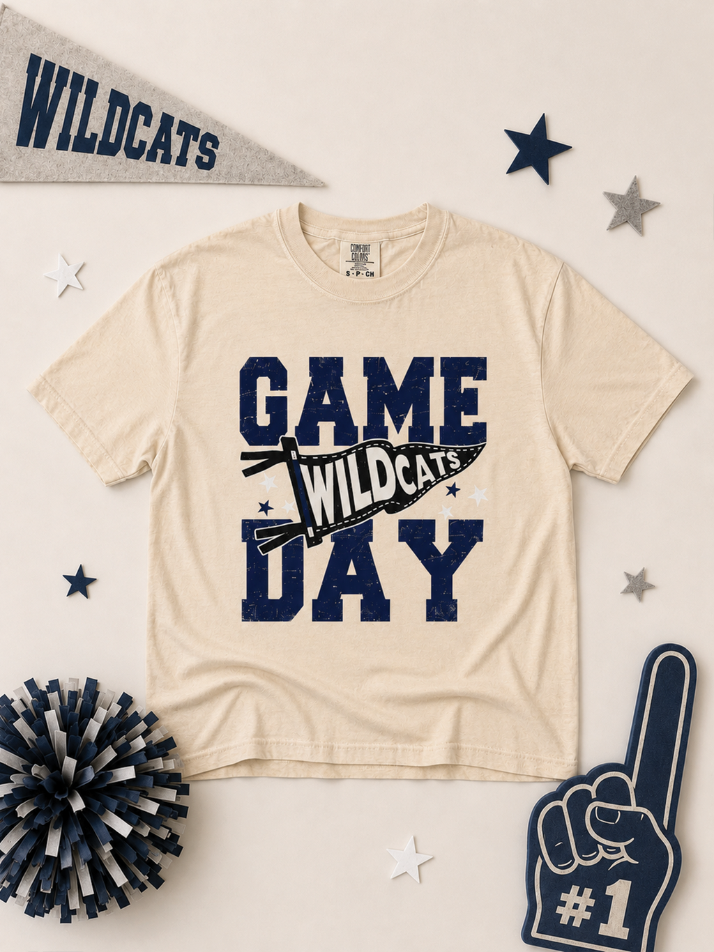 Custom Game Day Pennant Graphic Comfort Color Boxy T-Shirt