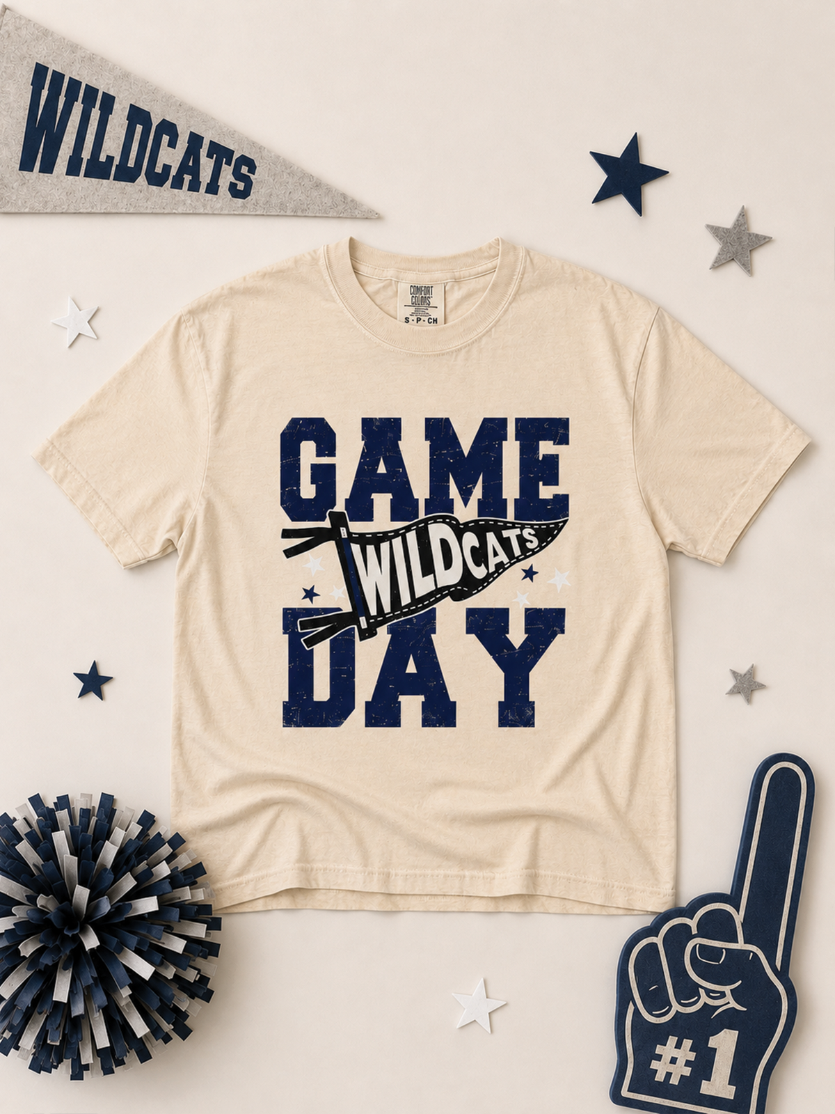Custom Game Day Pennant Graphic Comfort Color Boxy T-Shirt