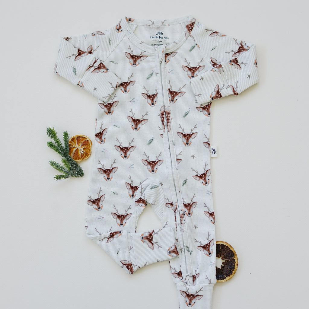 Reindeer Games Ribbed Bamboo Zippy Pajamas *NB to 3/6m left