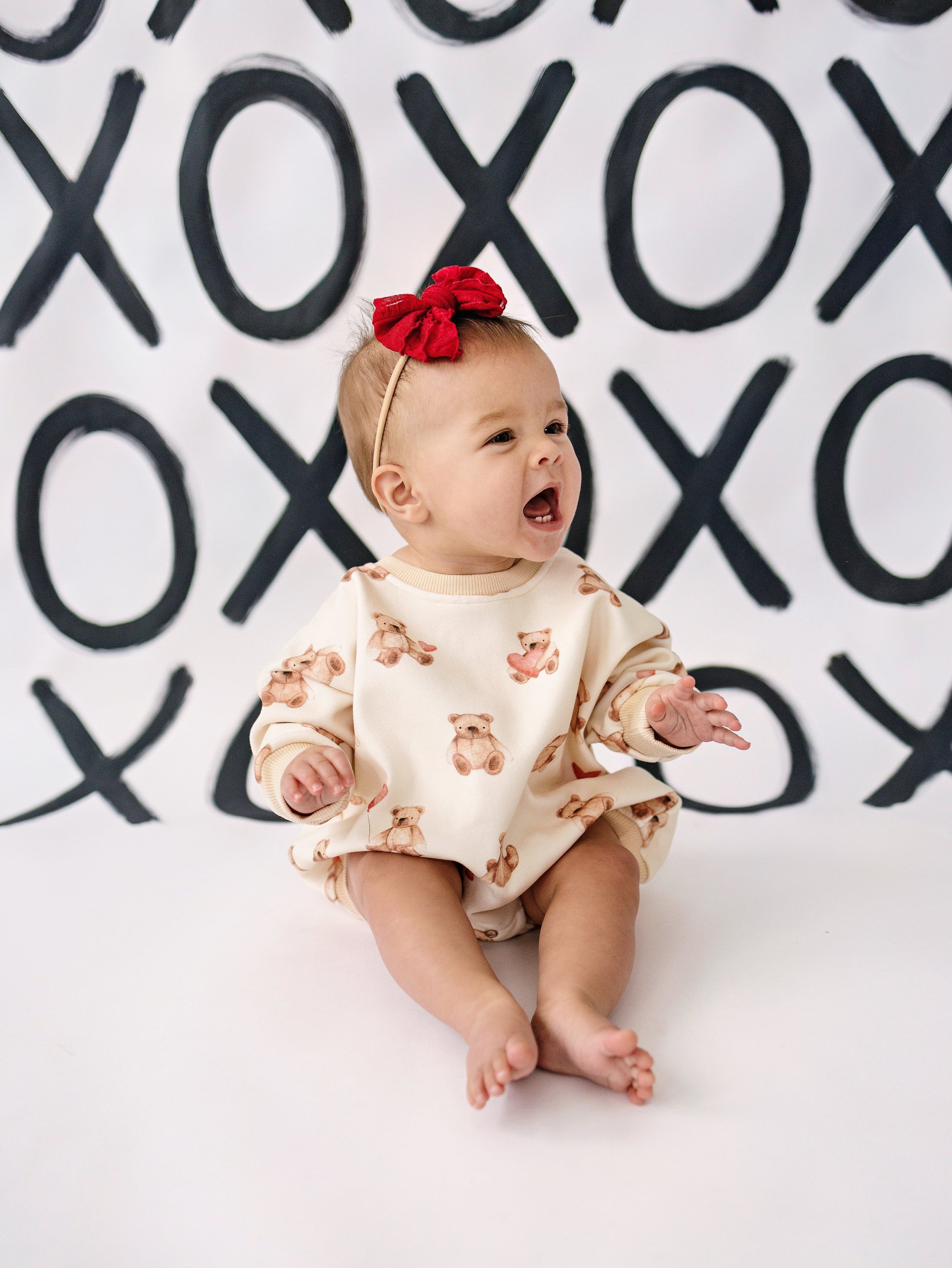 Teddy Bear Hearts Sweatshirt Romper