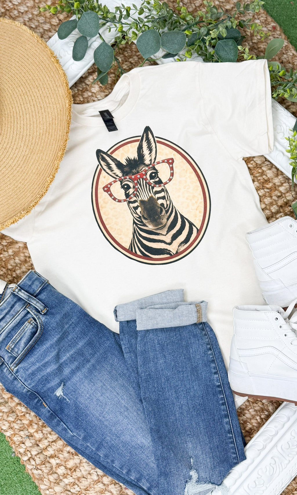 Zebra with Rhinestone Specs Graphic T-Shirt