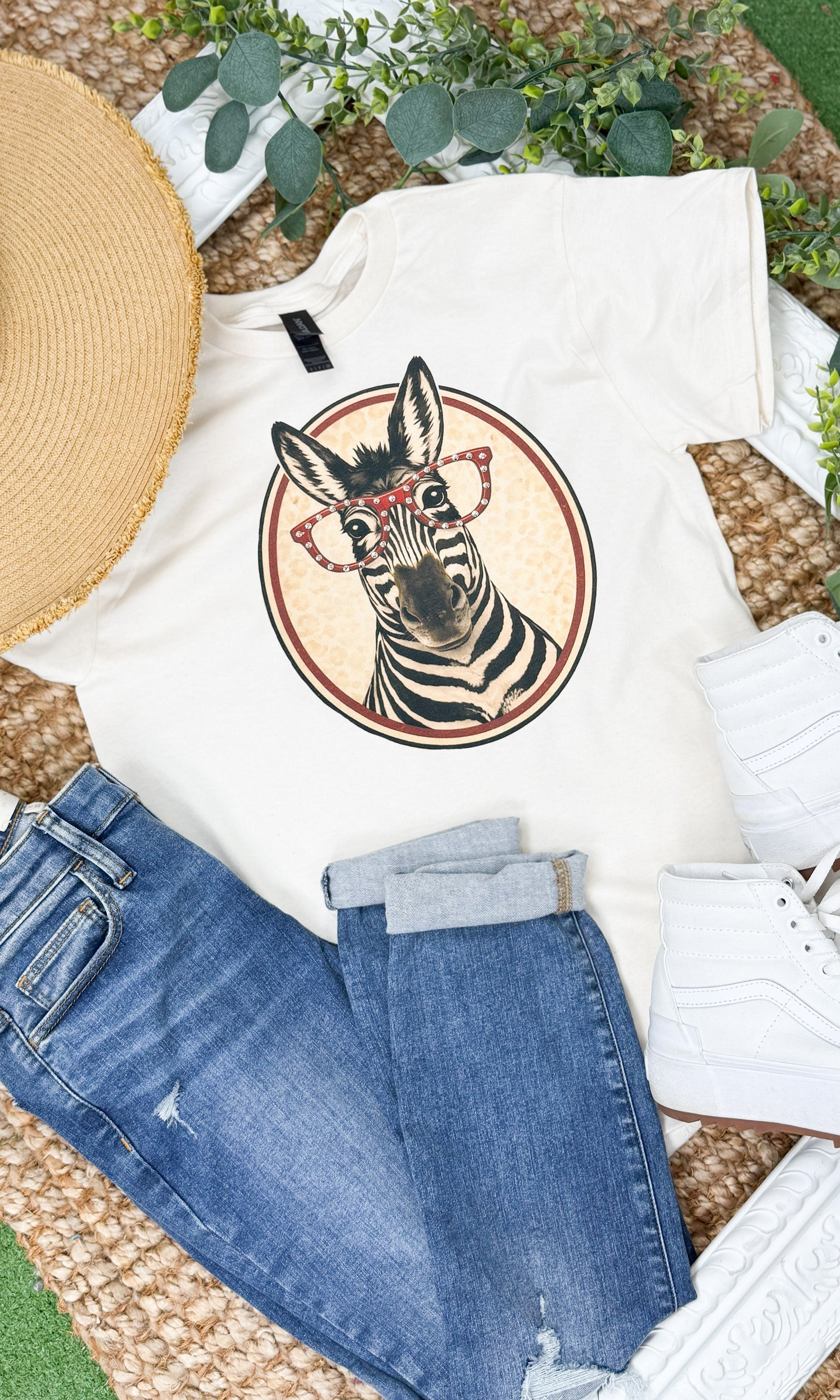 Zebra with Rhinestone Specs Graphic T-Shirt