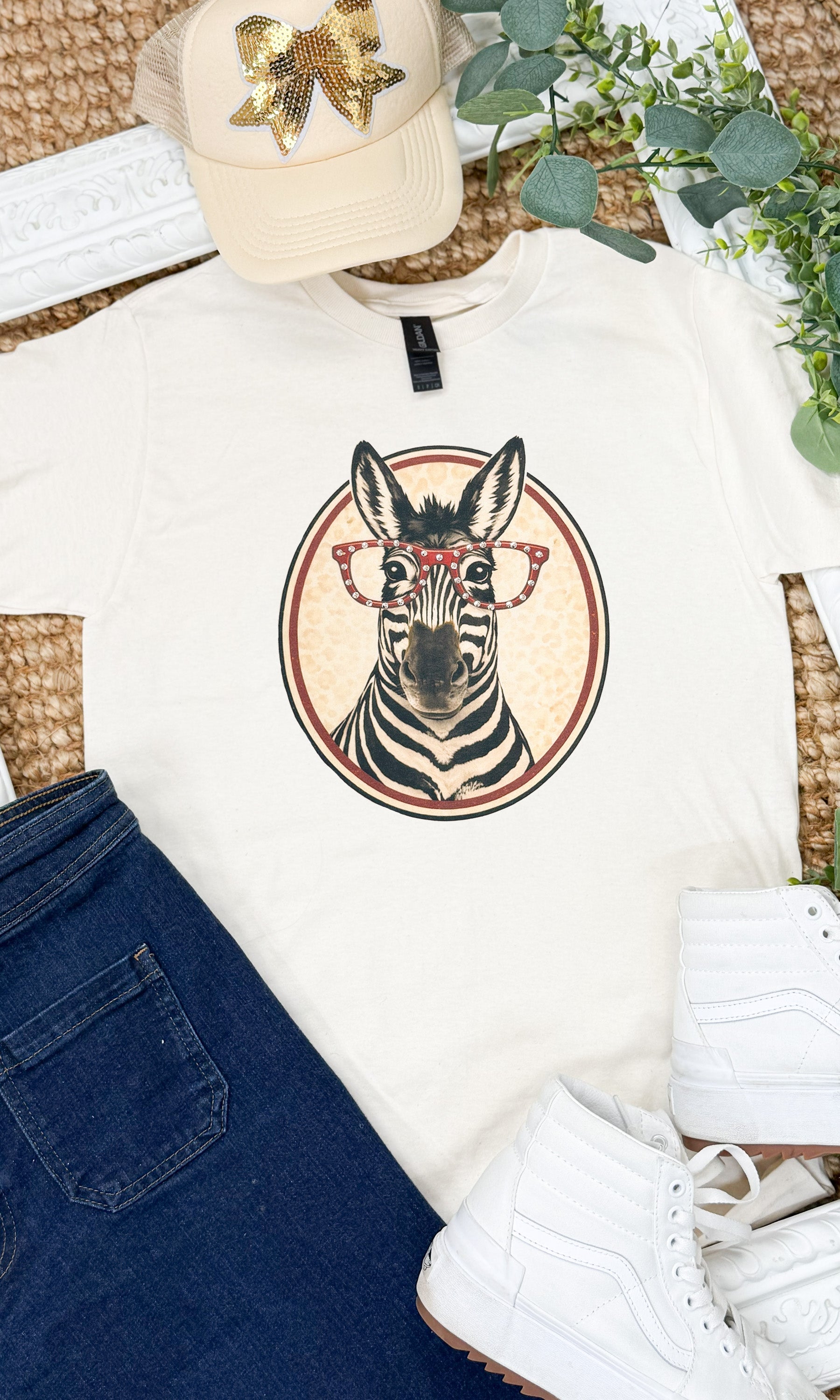Zebra with Rhinestone Specs Graphic T-Shirt