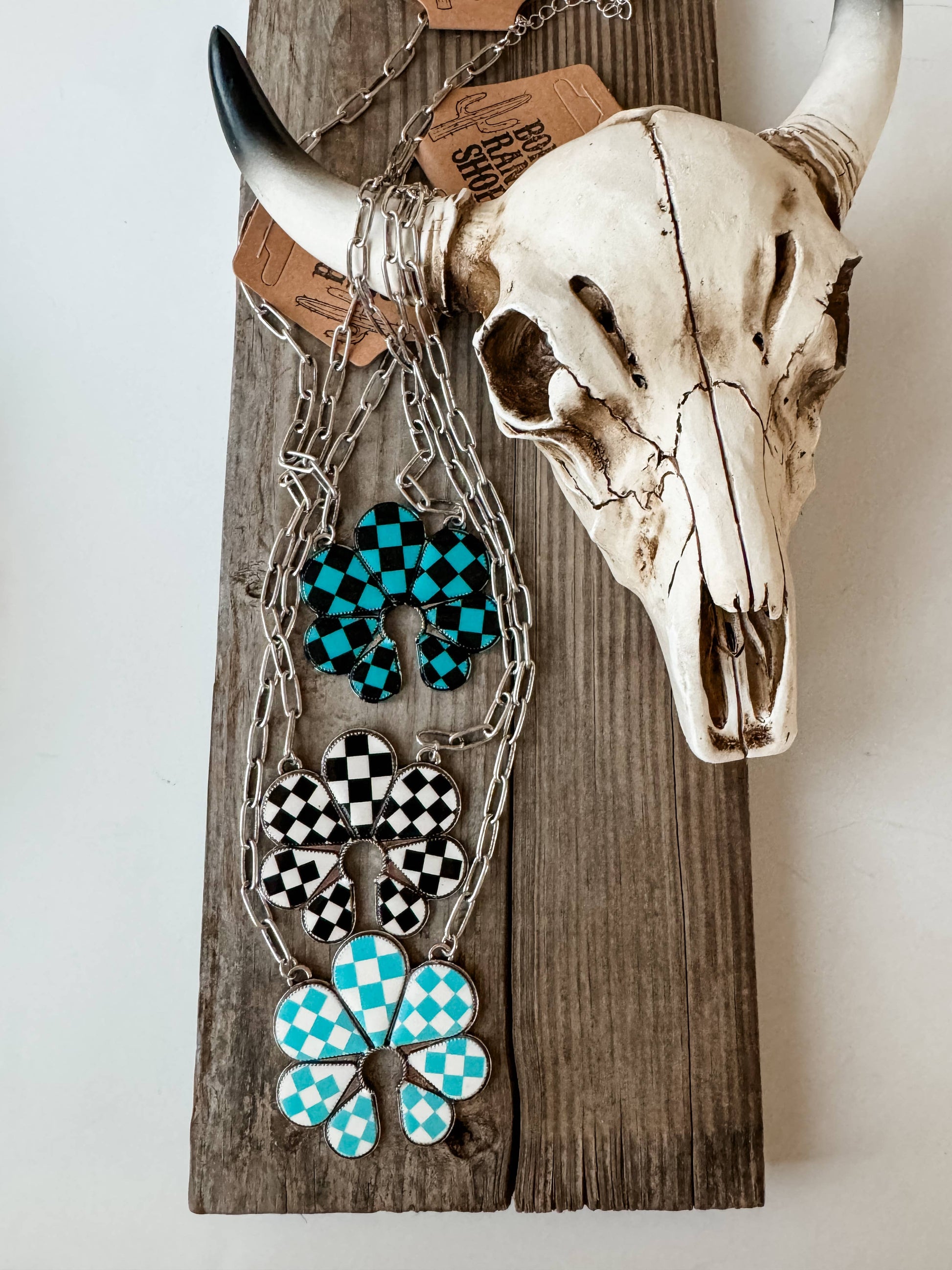 Western Checkered Squash Blossom Necklace 
