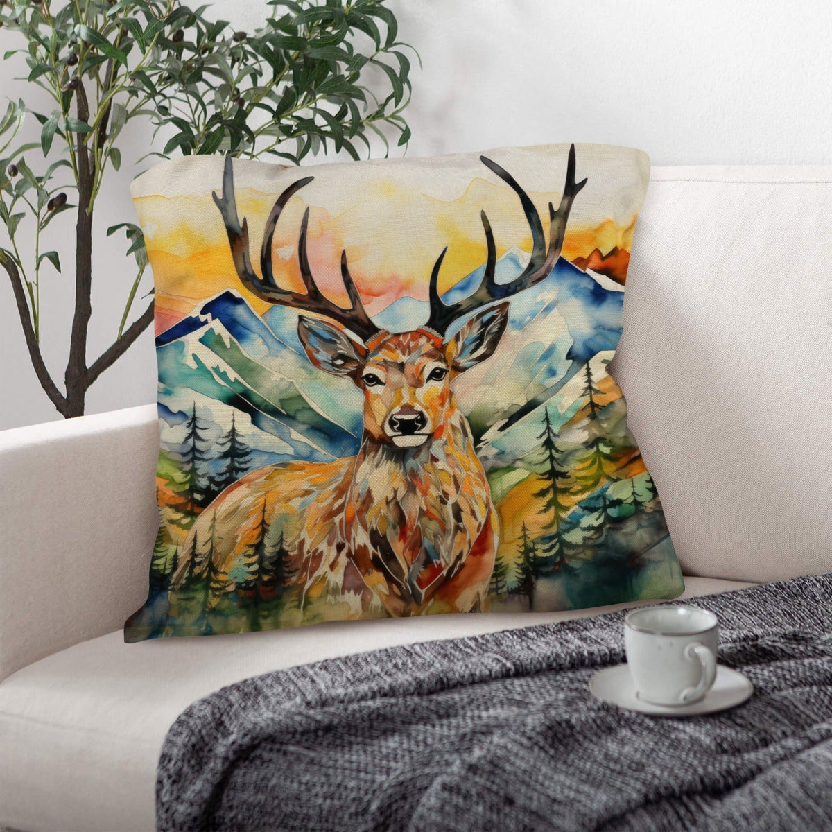 Baha Ranch Watercolor Buck Hunting Pillow Case Made In America