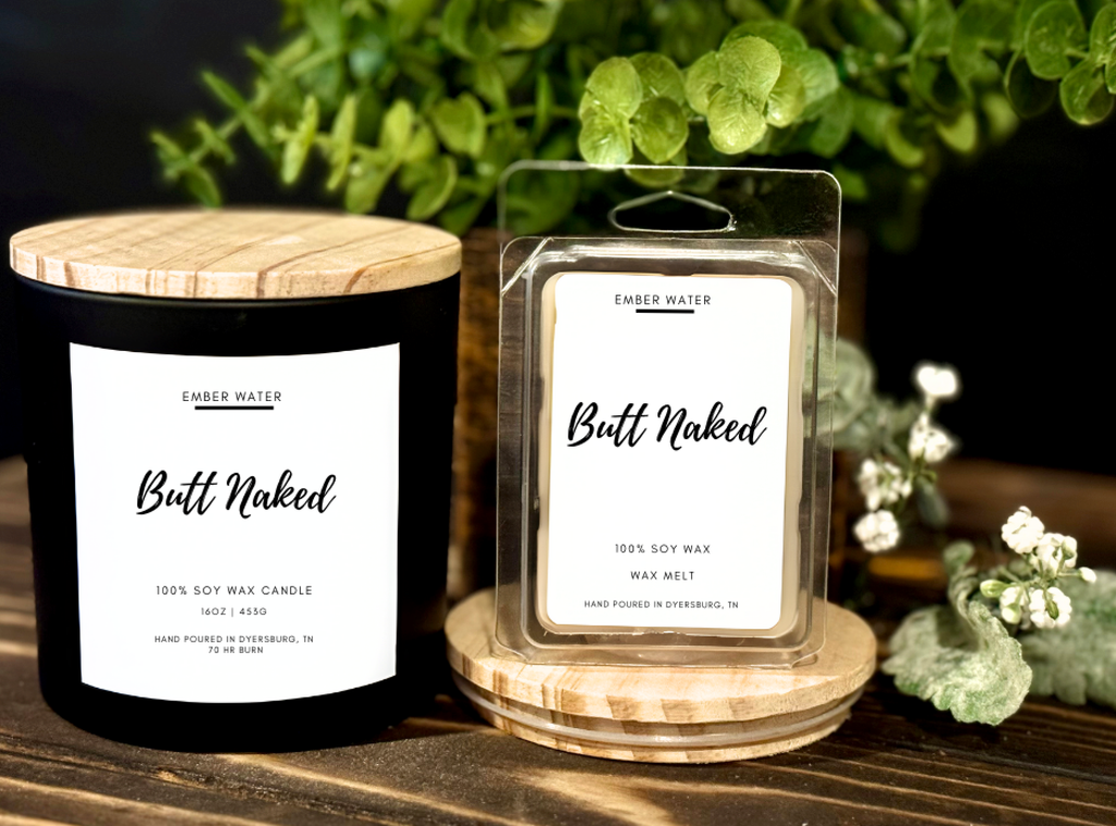 Butt Naked 100% Soy Candle 16 oz, Cherry Strawberry Floral Scent