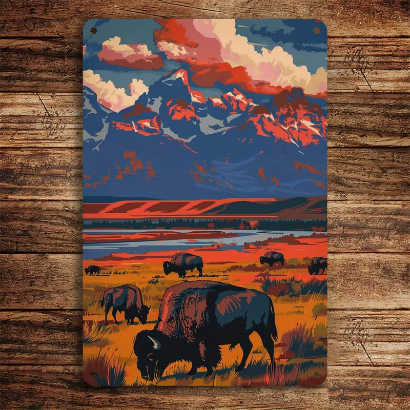 Vintage Yellowstone National Park Buffalo