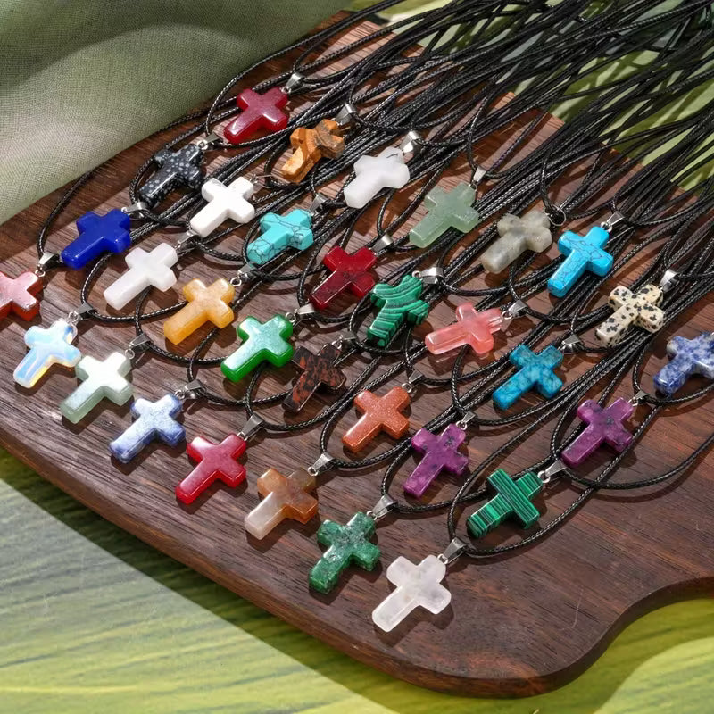Mixed Natural Stone Cross Pendant
