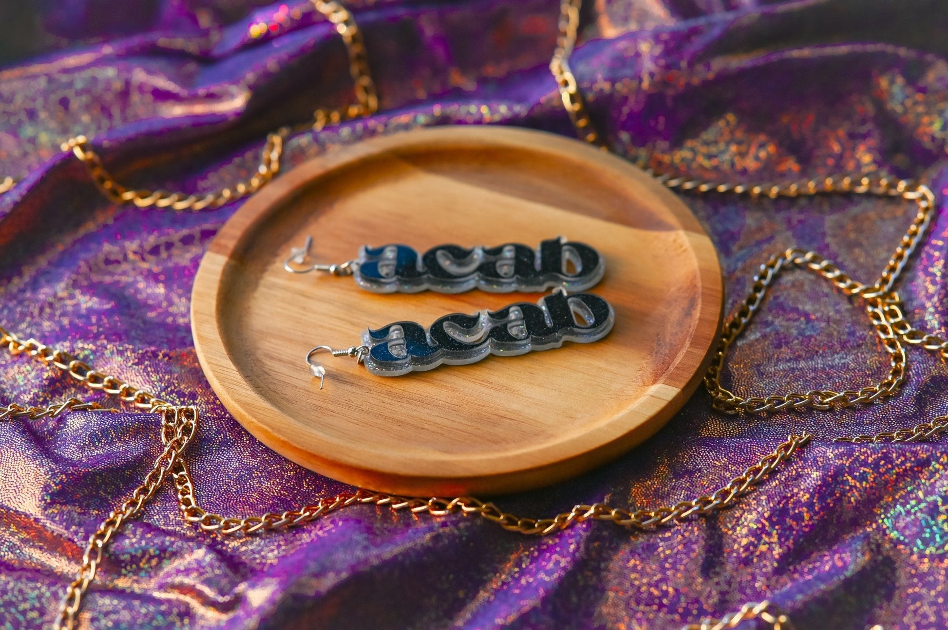 ACAB Earrings- Black/Holo Silver