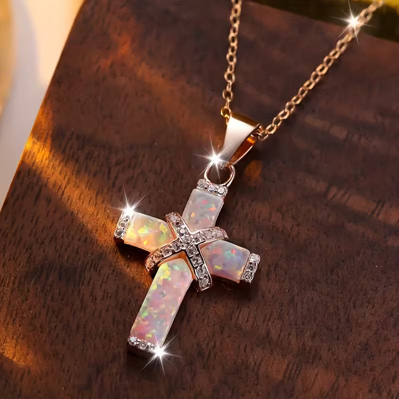 RG/Opal Cross Necklace