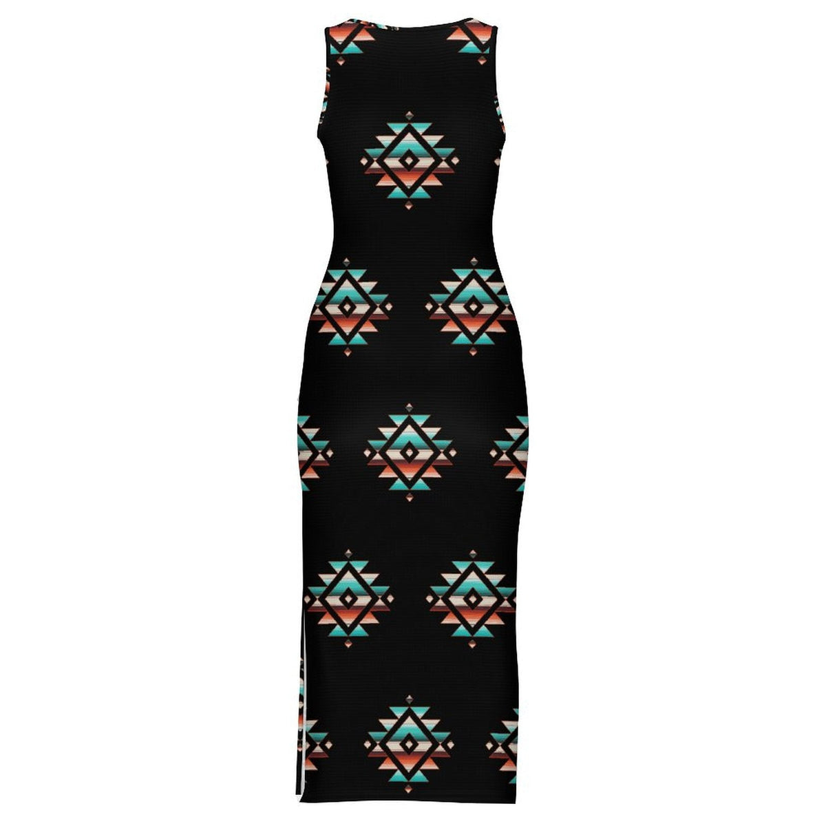 Baha Ranch Southwestern Aztec Sleeveless Bodycon Side Slit Western Maxi Dress