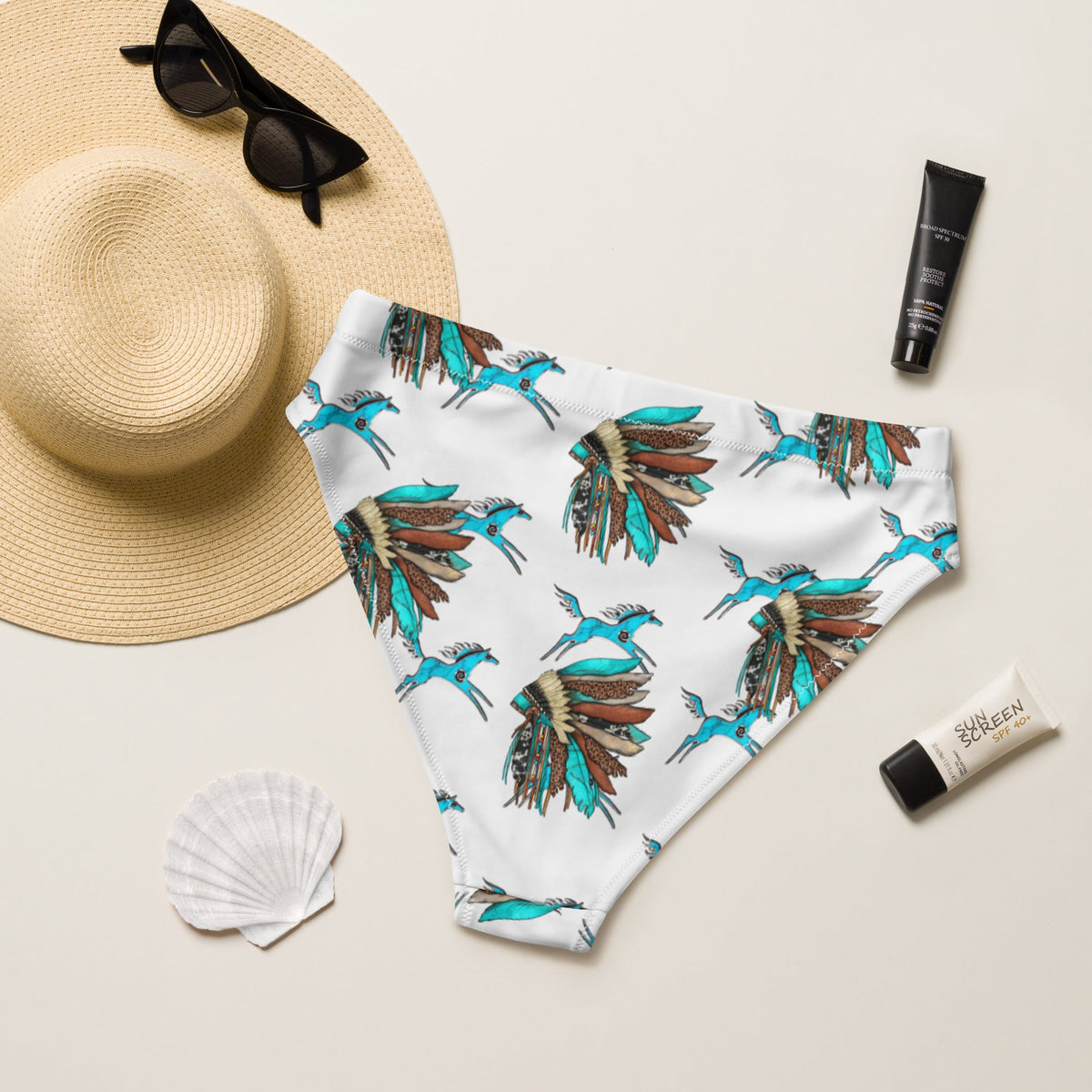 Baha Ranch Yeehaw Turquoise Running Horse Head Dress Bikini Bottom