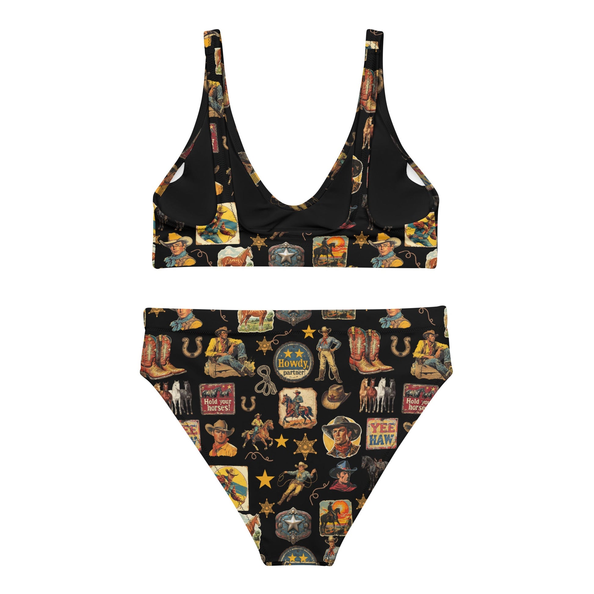 Baha Ranch Yeehaw Vintage Cowboy Collage Bikini