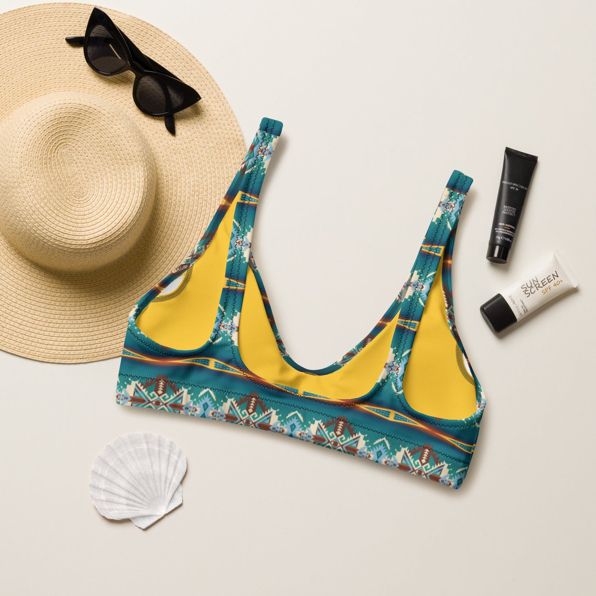 Baha Ranch Yeehaw Teal Aztec Blanket Print Bikini Top