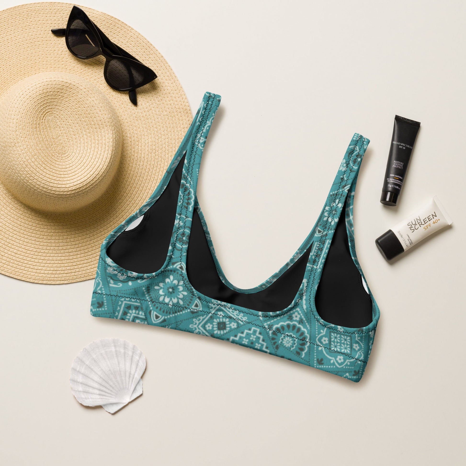 Baha Ranch Yeehaw Turquoise Bandana Bikini Top