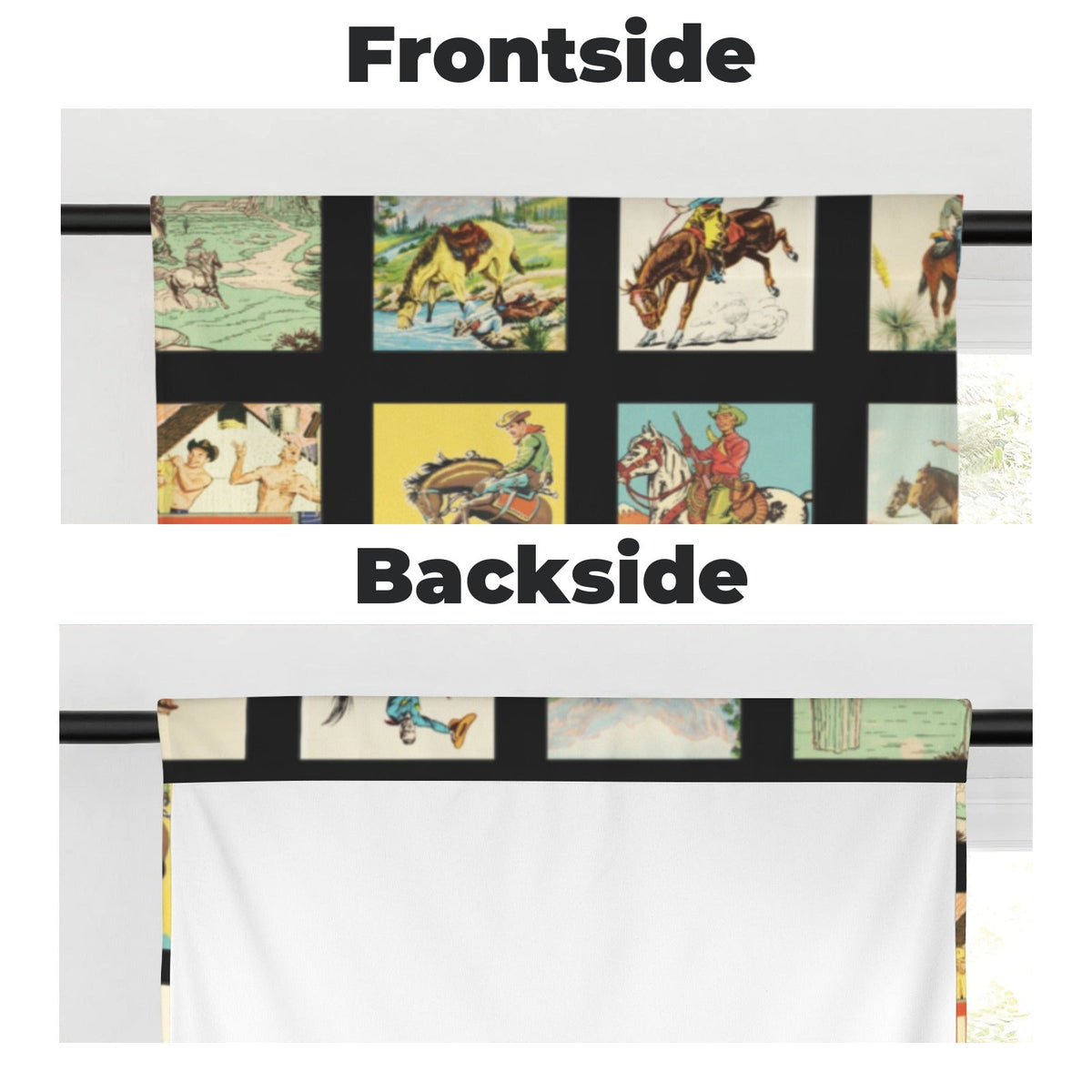 Baha Ranch Vintage Western Collage Window Curtains 28"x40" (2-Piece)Made in America
