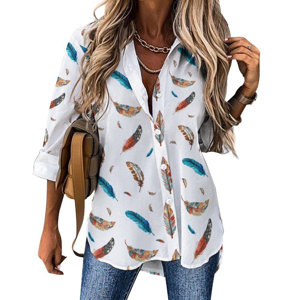 Baha Ranch Boho Feather Long Sleeve Blouse