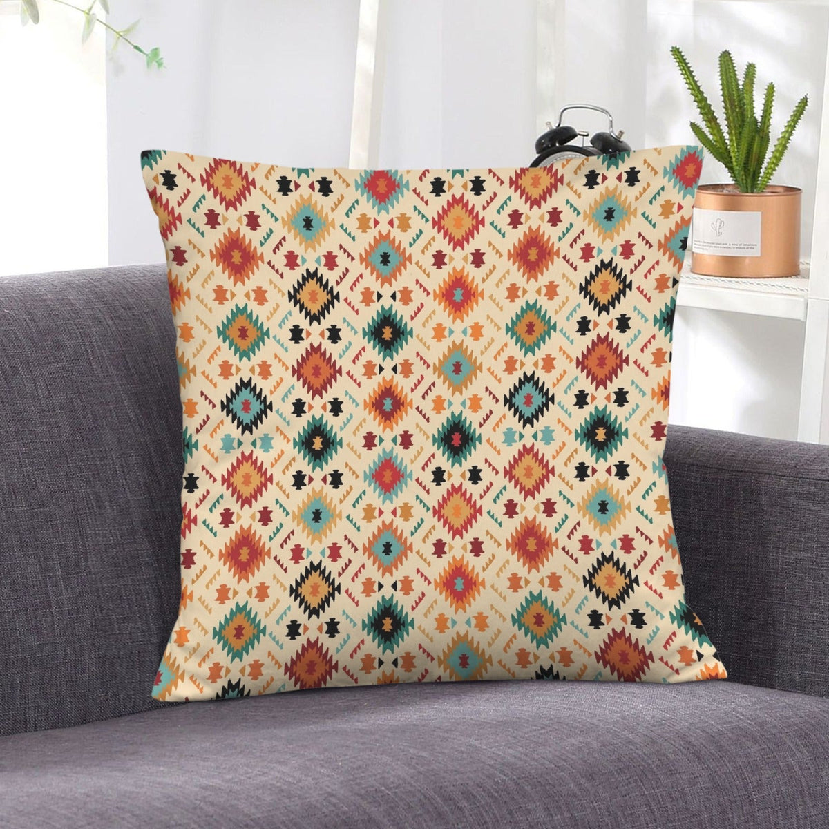 Baha Ranch Cream Aztec Velvet Soft Throw PIllow Case Made in America