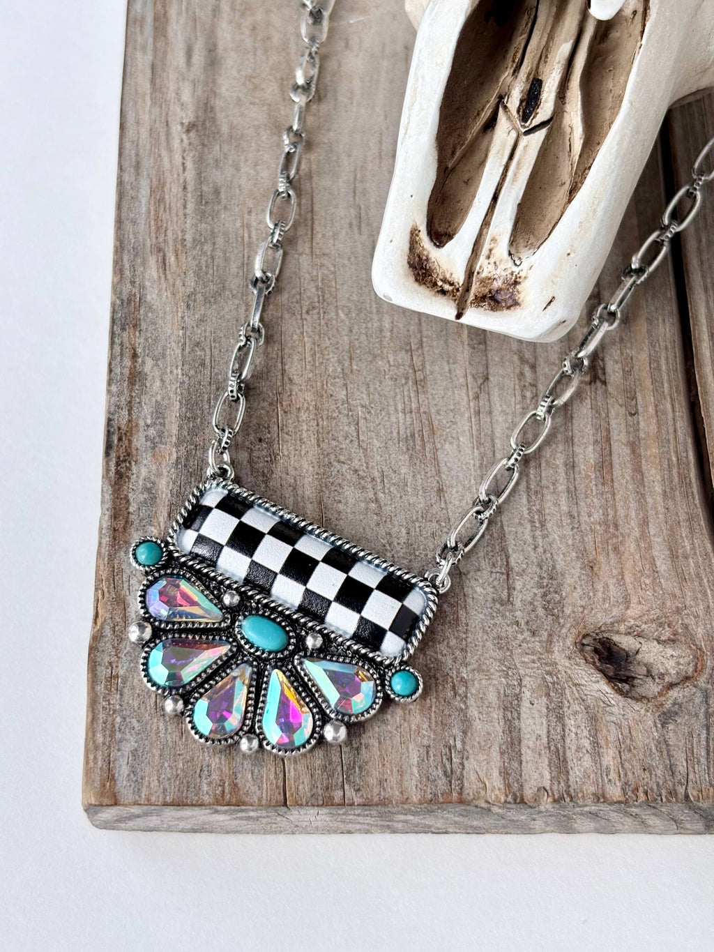 Western Rhinestone Squash Blossom Pendant Necklace