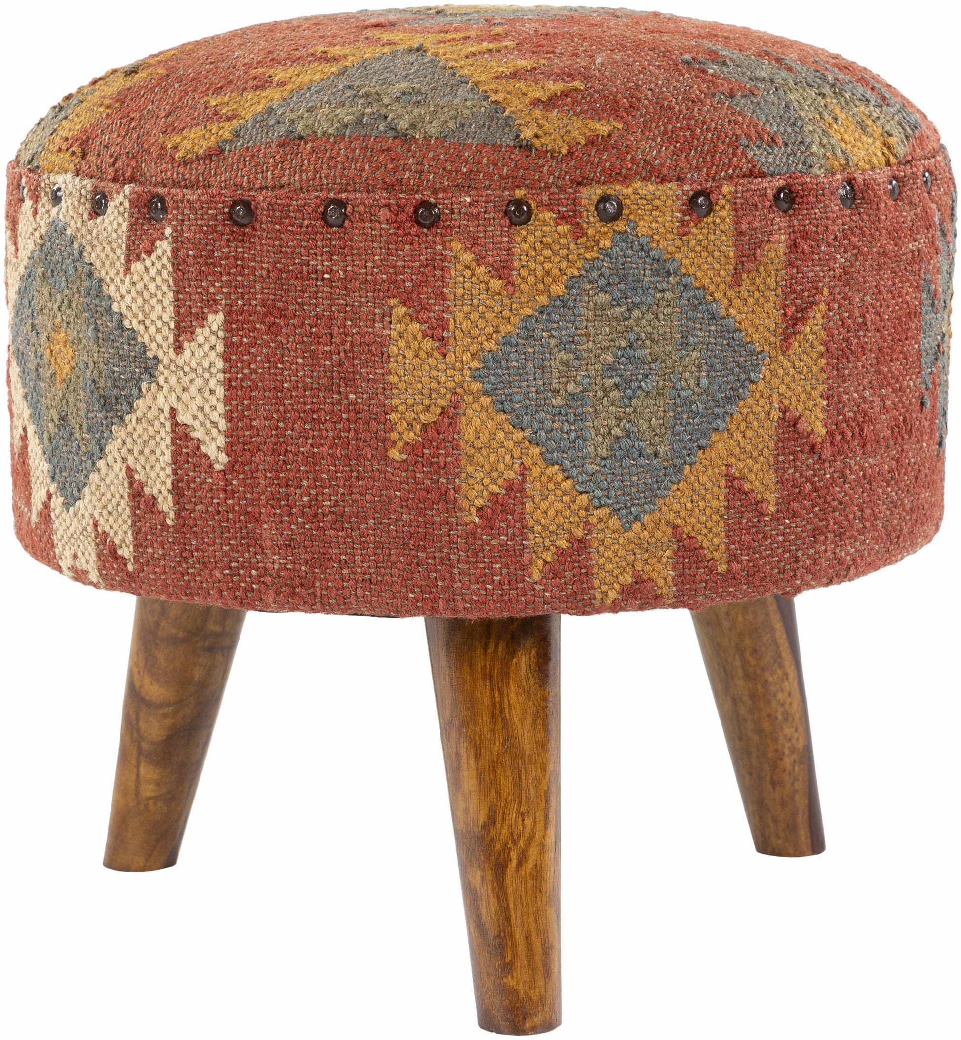 Brick Red Wood Frame Ottoman Stool