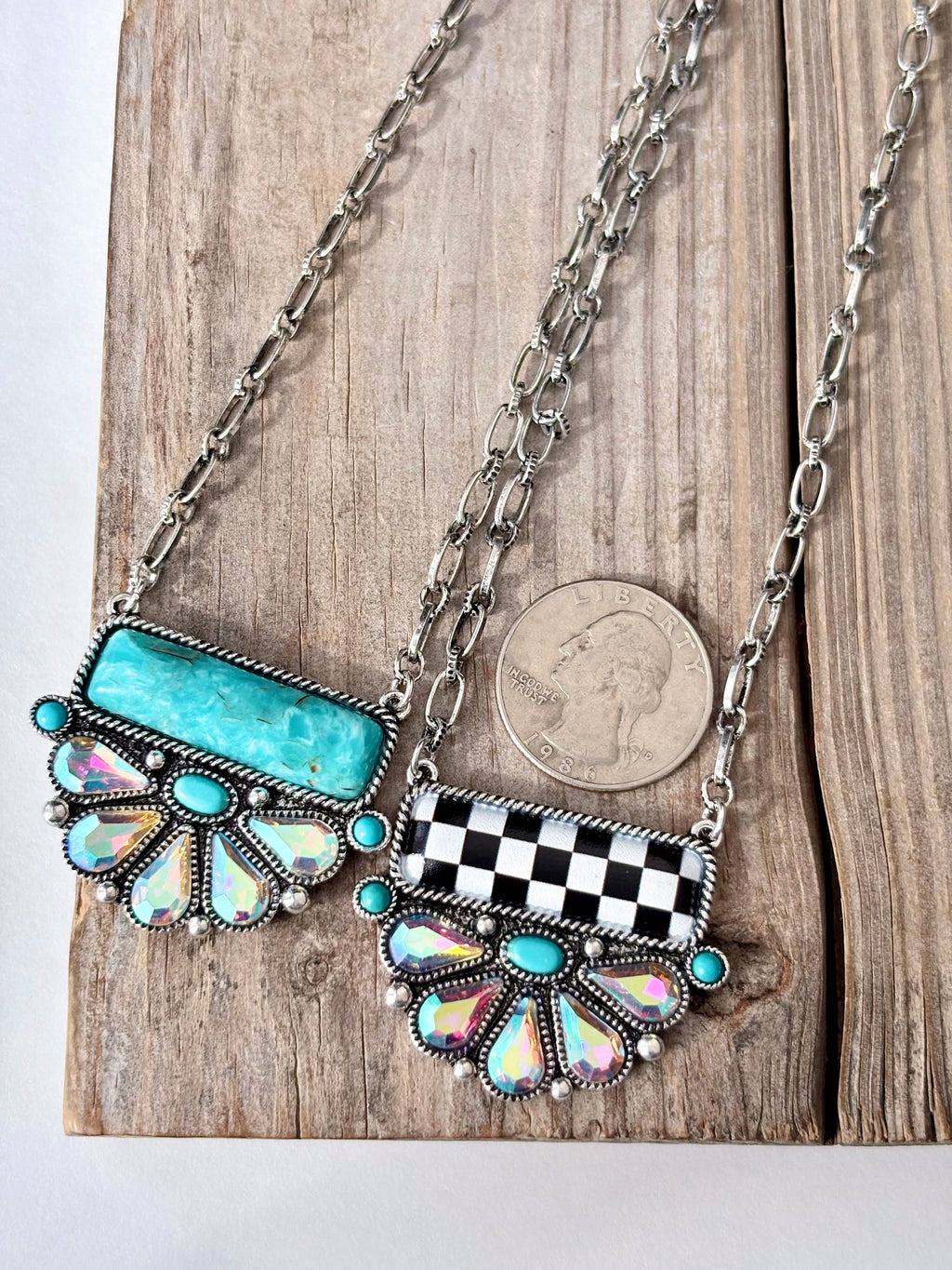 Western Rhinestone Squash Blossom Pendant Necklace