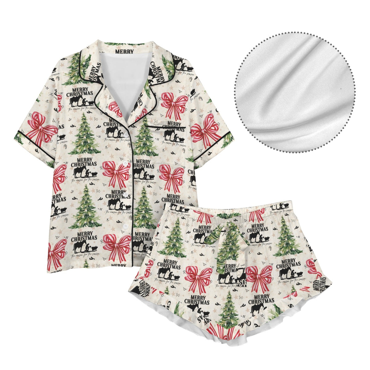 Baha Ranch Praying Cowboy Christmas Cowgirl Western Satin Pajamas Short Set