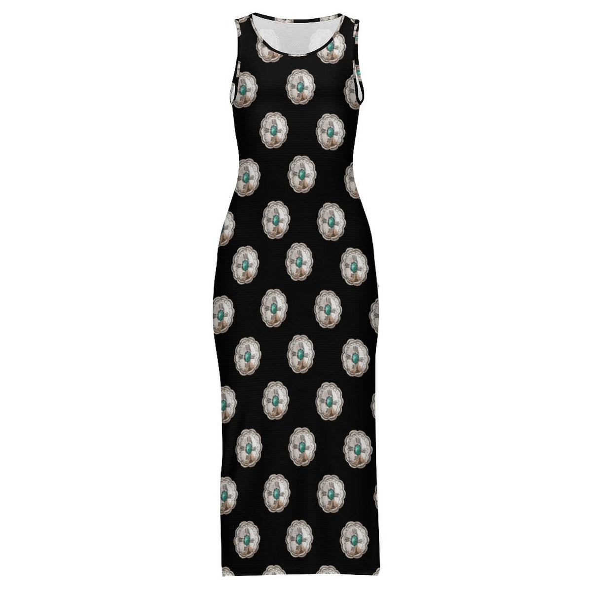 Baha Ranch Silver Concho Slit Maxi Dress