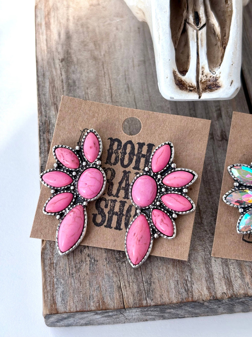Western Style Squash Blossom Stone Stud Earrings
