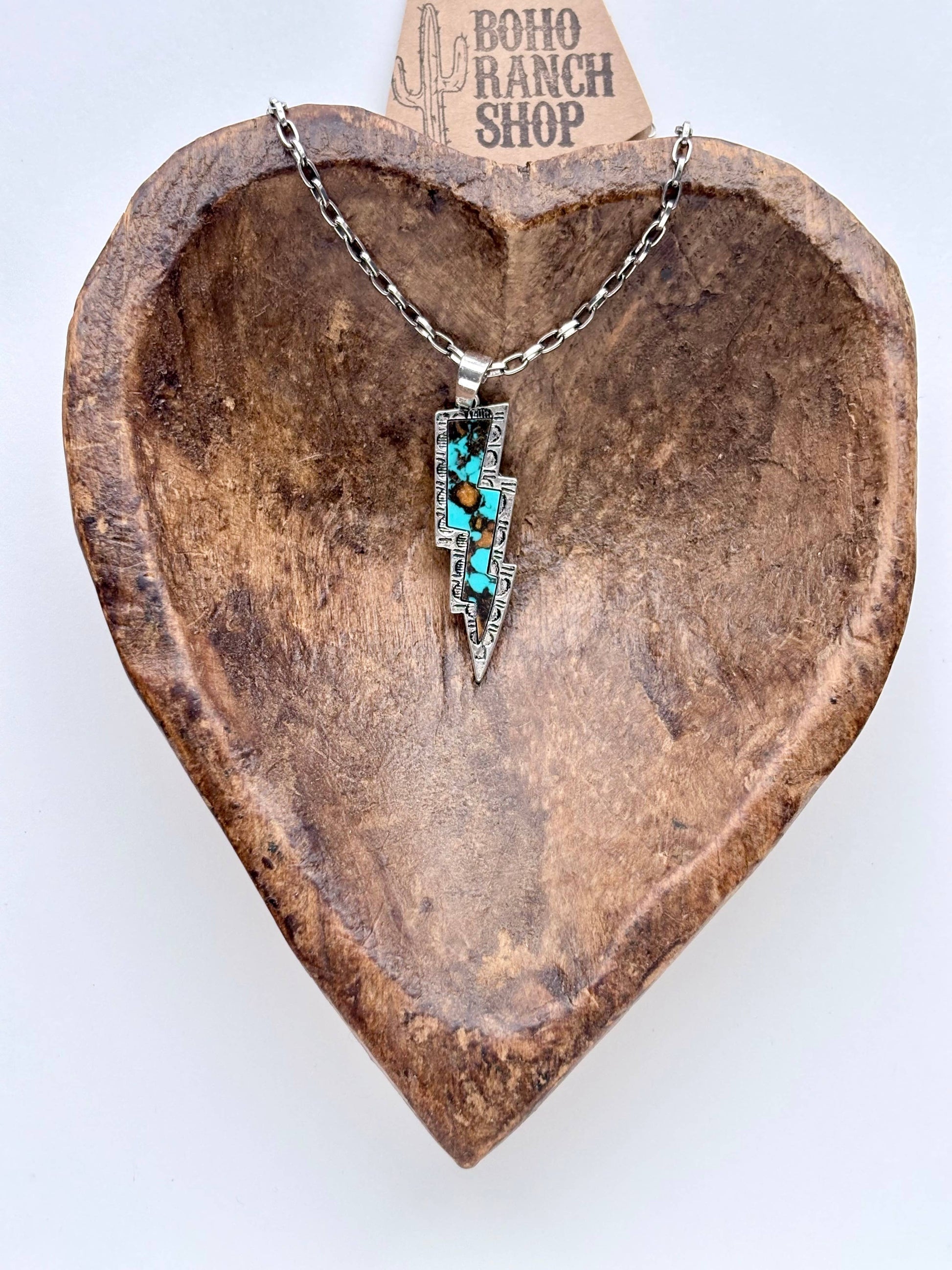 Western Style Turquoise Lighting Bolt Pendant Necklace