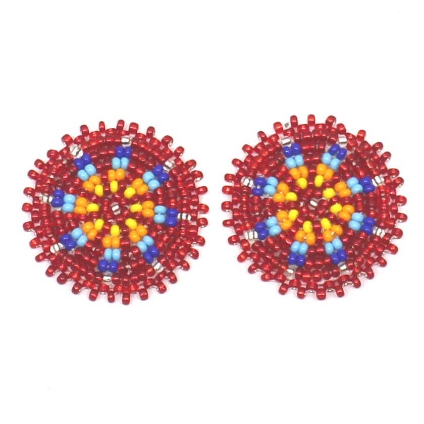 Red shiny rosette Studs