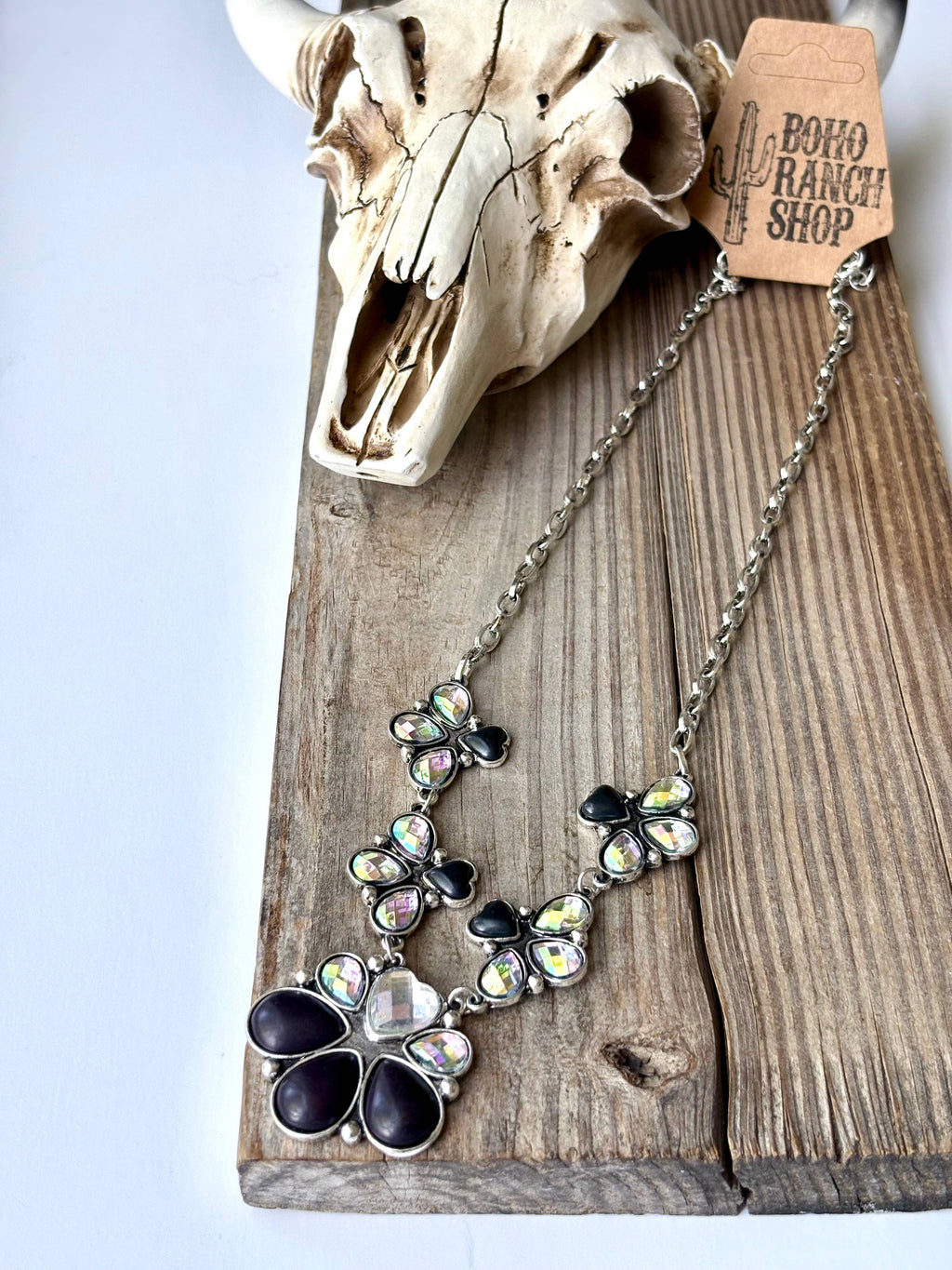 Western Squash Blossom & Stone Pendant Chain Necklace
