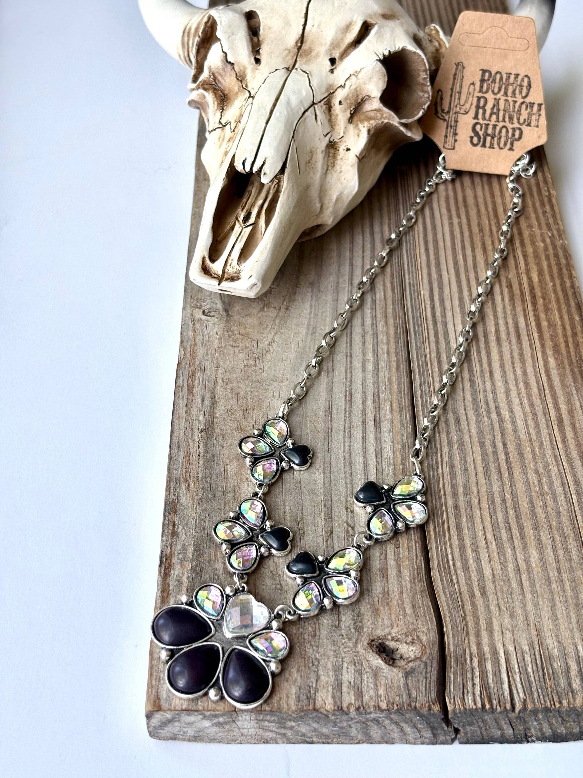 Western Squash Blossom & Stone Pendant Chain Necklace