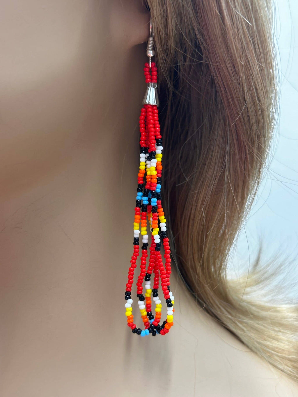 Red long hook earrings