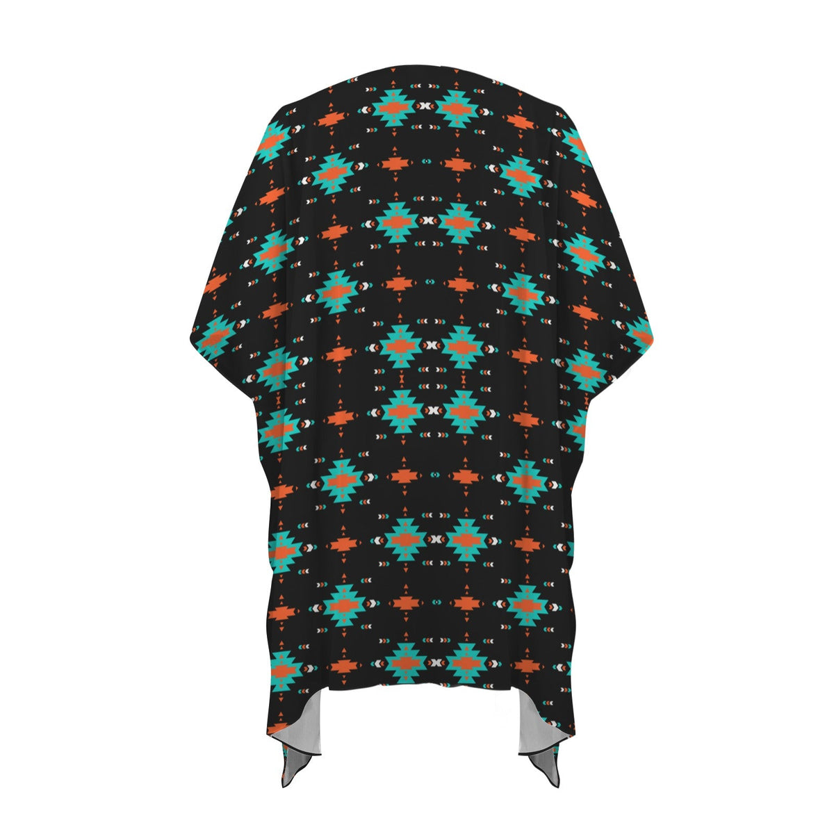 Baha Ranch Black Turquoise Orange Aztec Duster Kimono Coverup