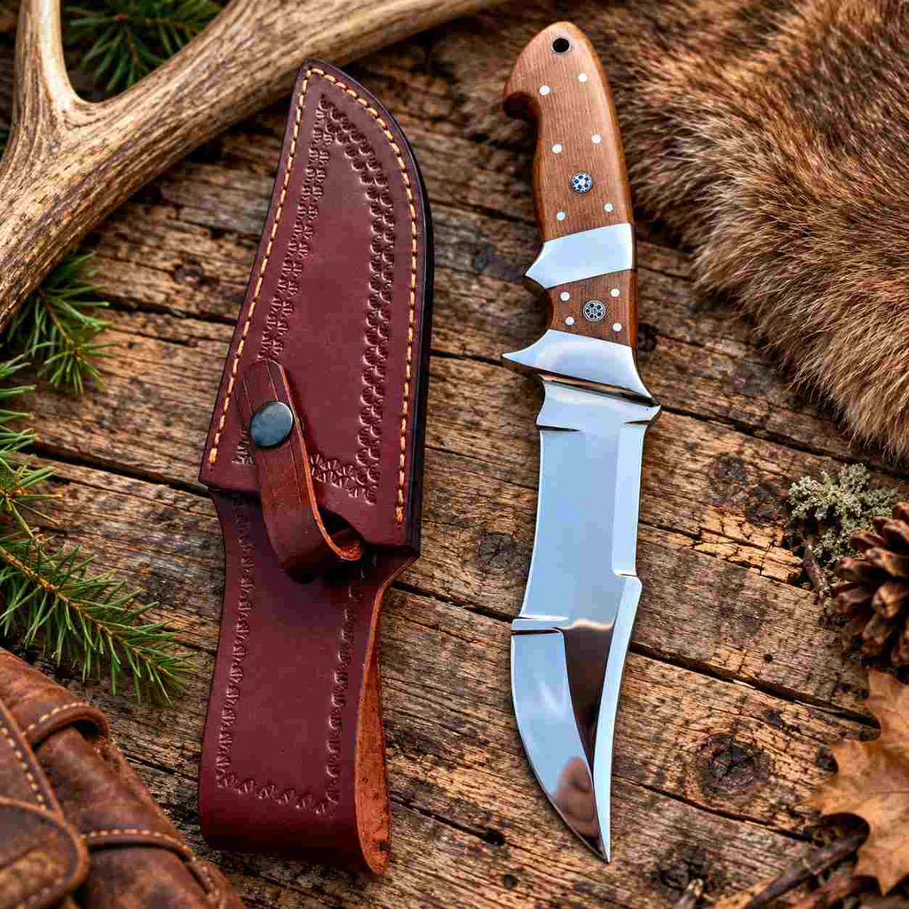 Handcrafted D2 Steel Hunting Knife with Micarta Handle and Leather Sheath