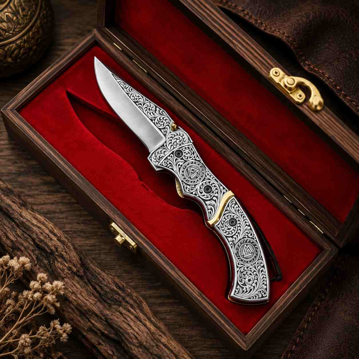 Personalized Viking Raven Folding Knife – Engraved D2 Steel Pocket Knife With Gift Box