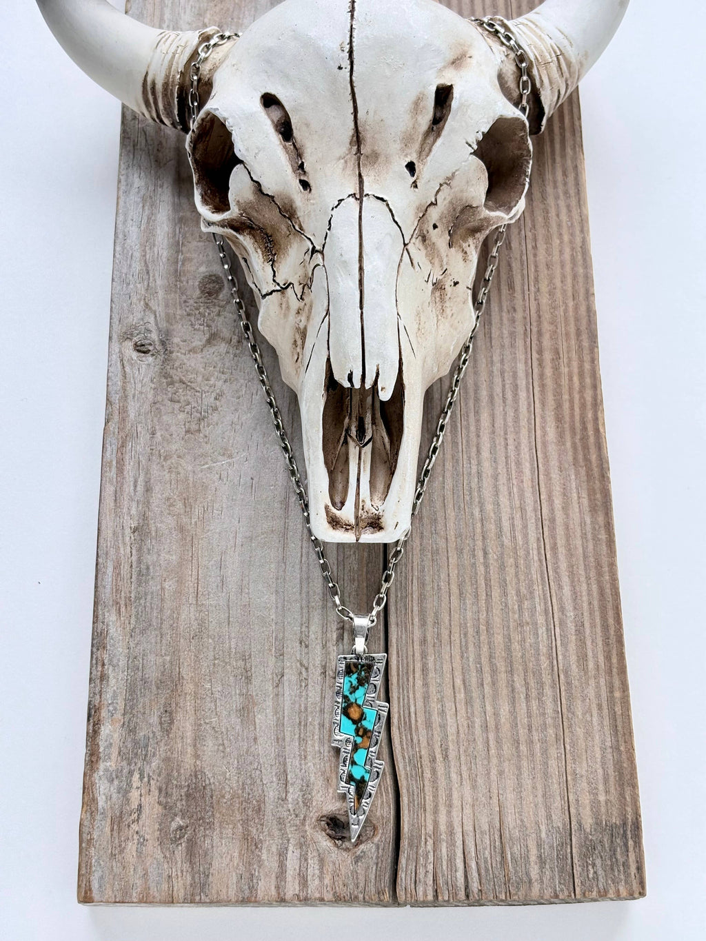 Western Style Turquoise Lighting Bolt Pendant Necklace