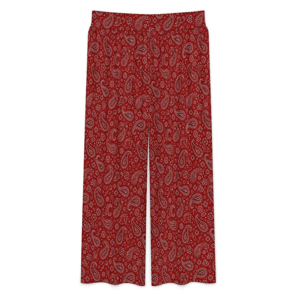Baha Ranch Red Paisley Bandana Print High Waisted Wide Leg Pants