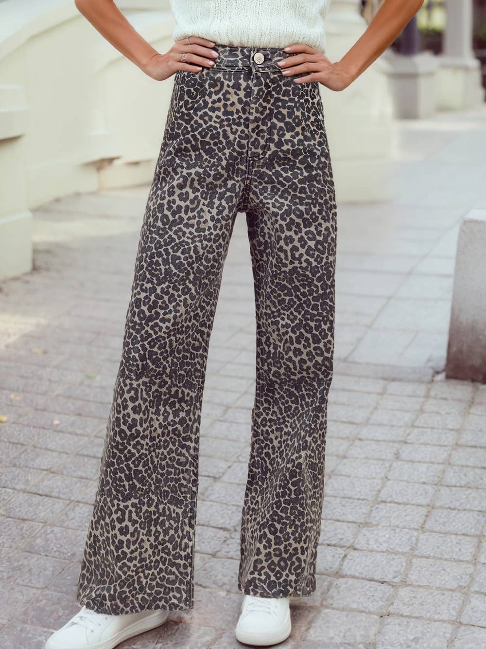 Leopard Print Wide Leg High Waist Jeans