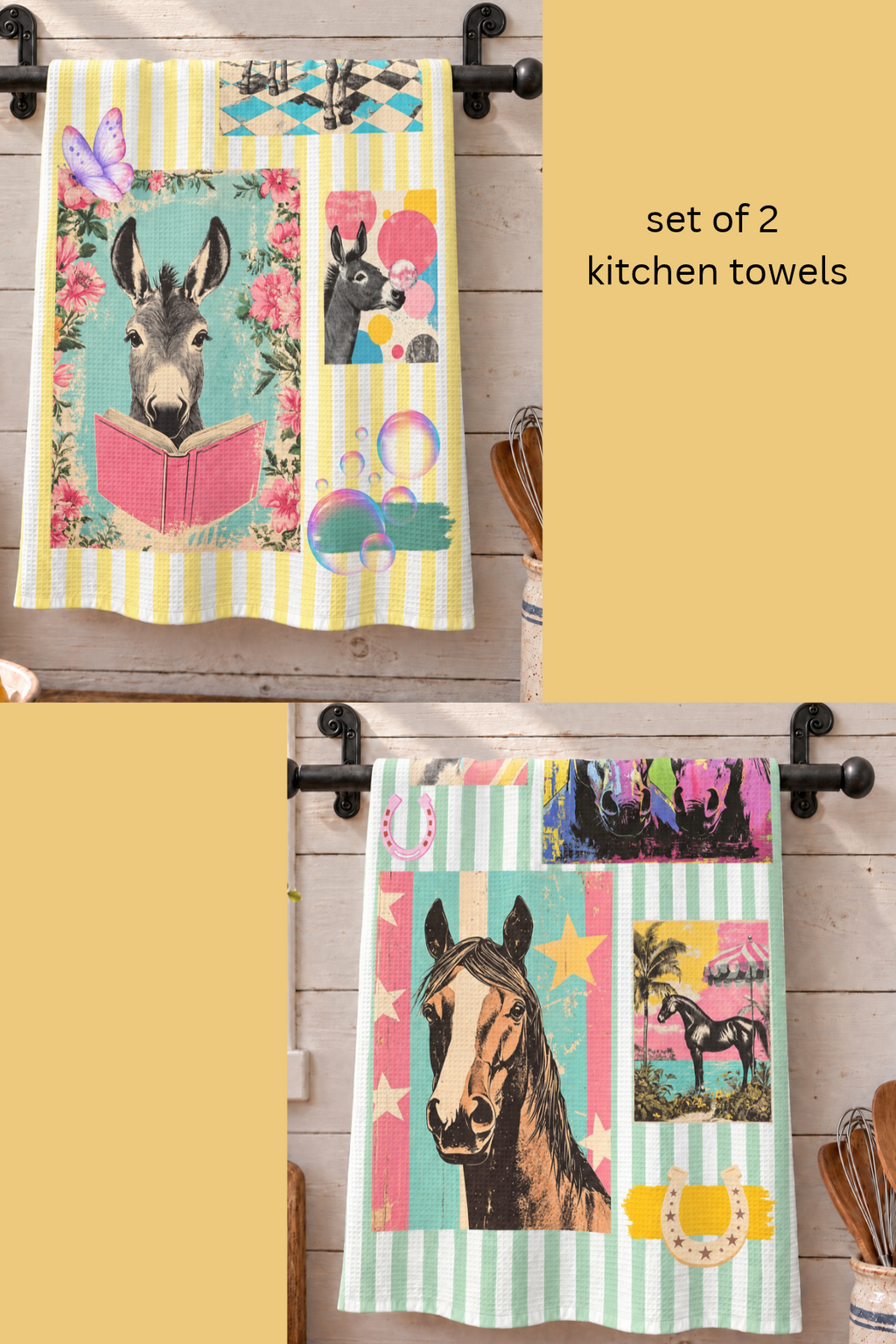 Baha Ranch Horse & Donkey Set of 2 Kitchen Towels Made in America