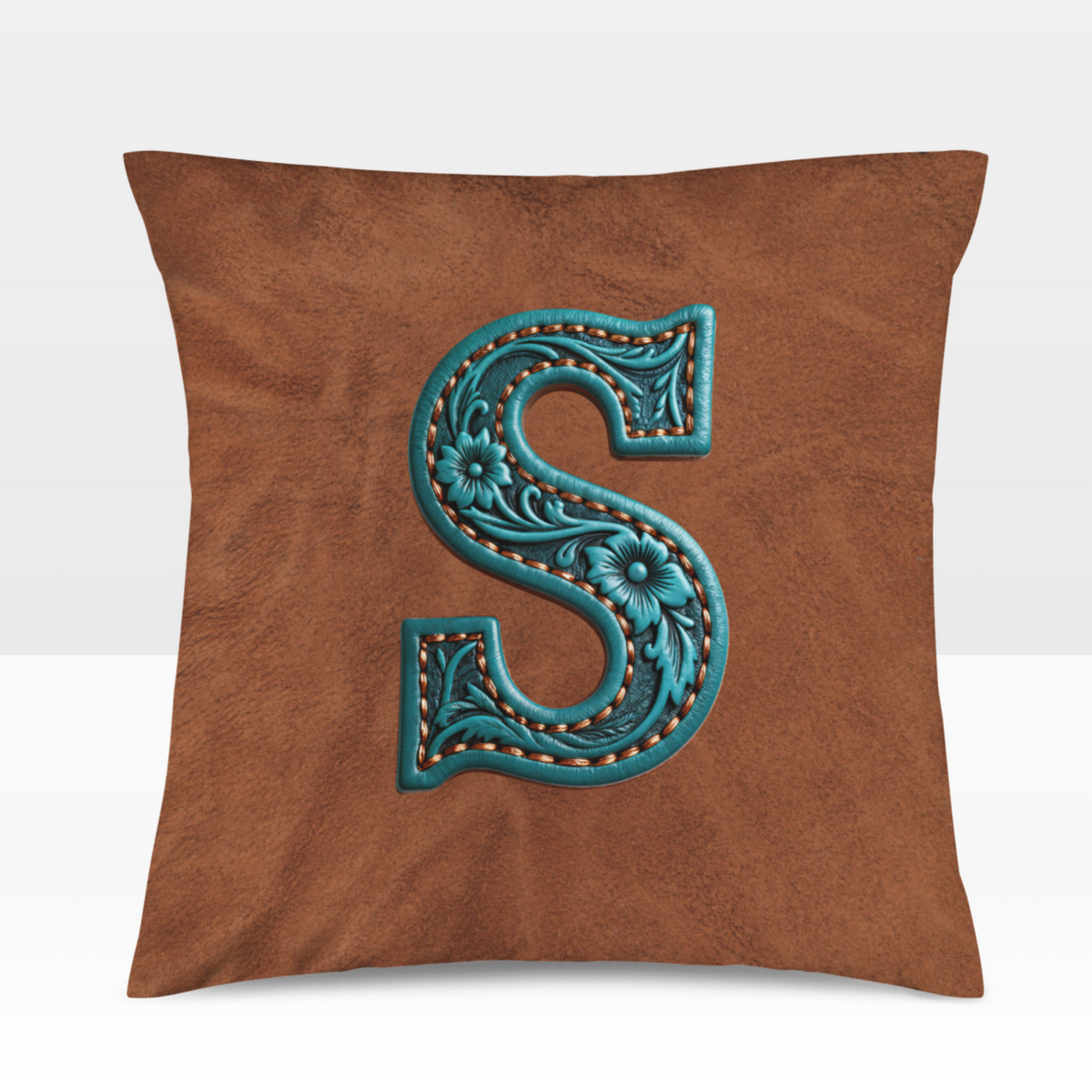 Baha Ranch Velvety Soft Western Tooled Initial Personalized Pillow Cover Made in America