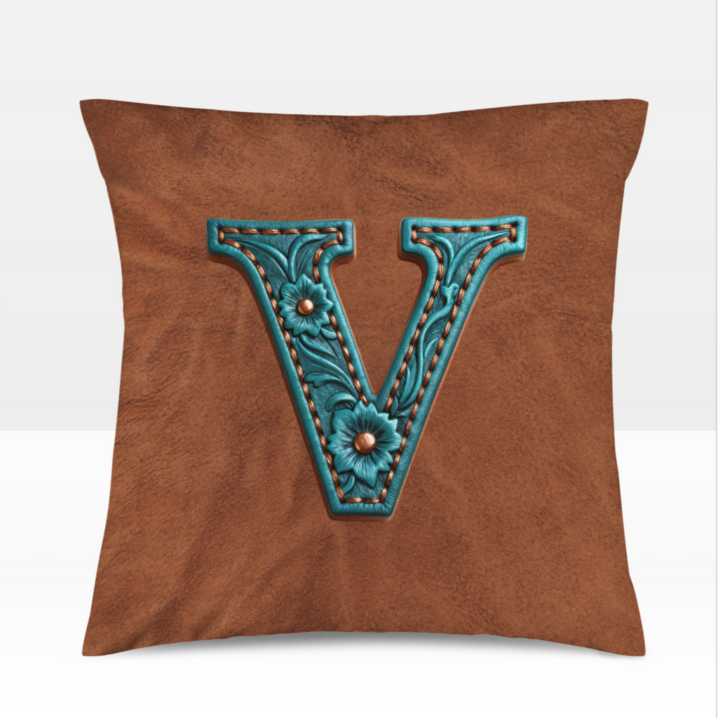 Baha Ranch Velvety Soft Western Tooled Initial Personalized Pillow Cover Made in America
