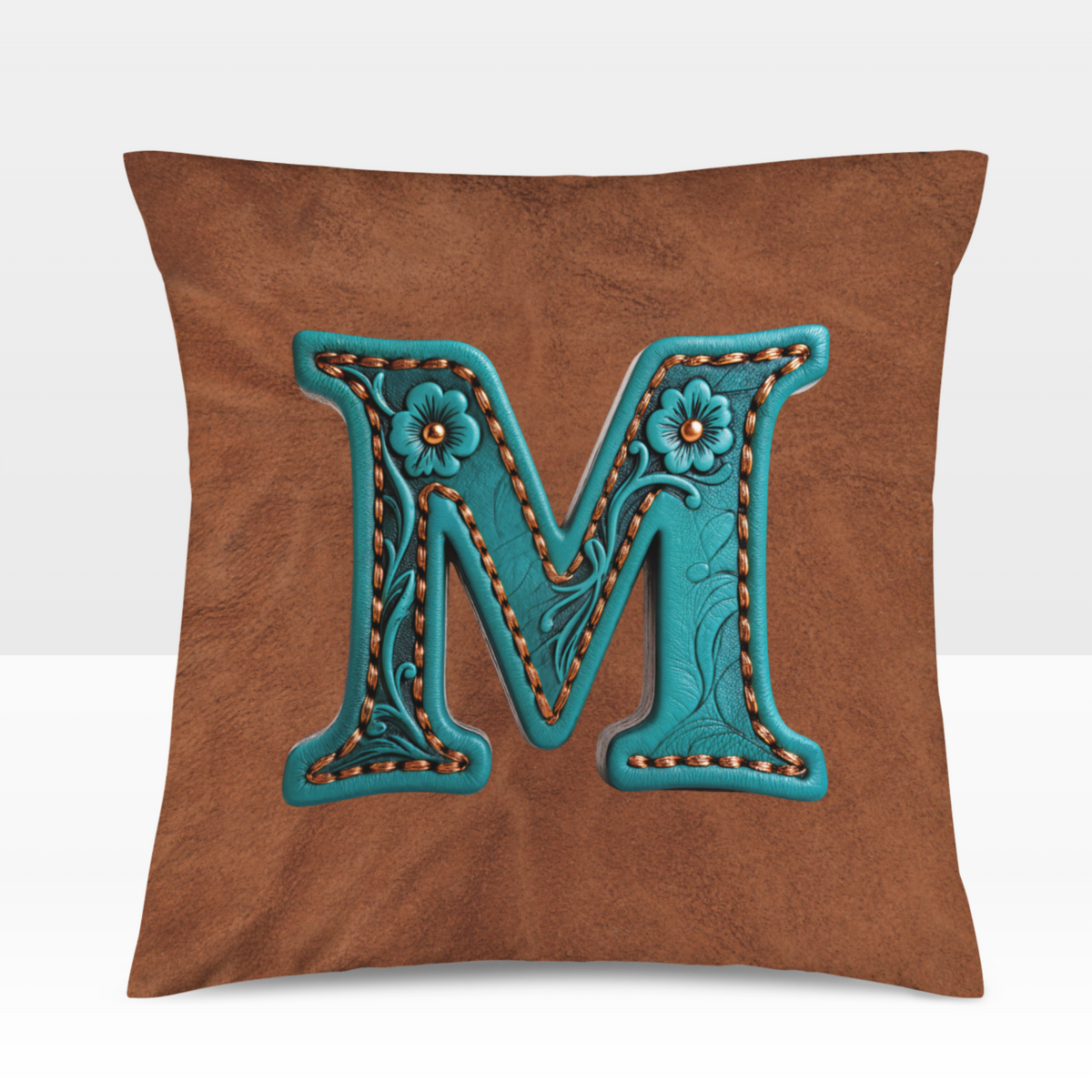 Baha Ranch Velvety Soft Western Tooled Initial Personalized Pillow Cover Made in America