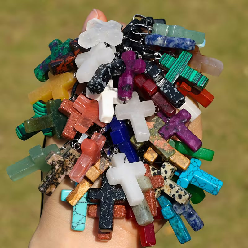 Mixed Natural Stone Cross Pendant