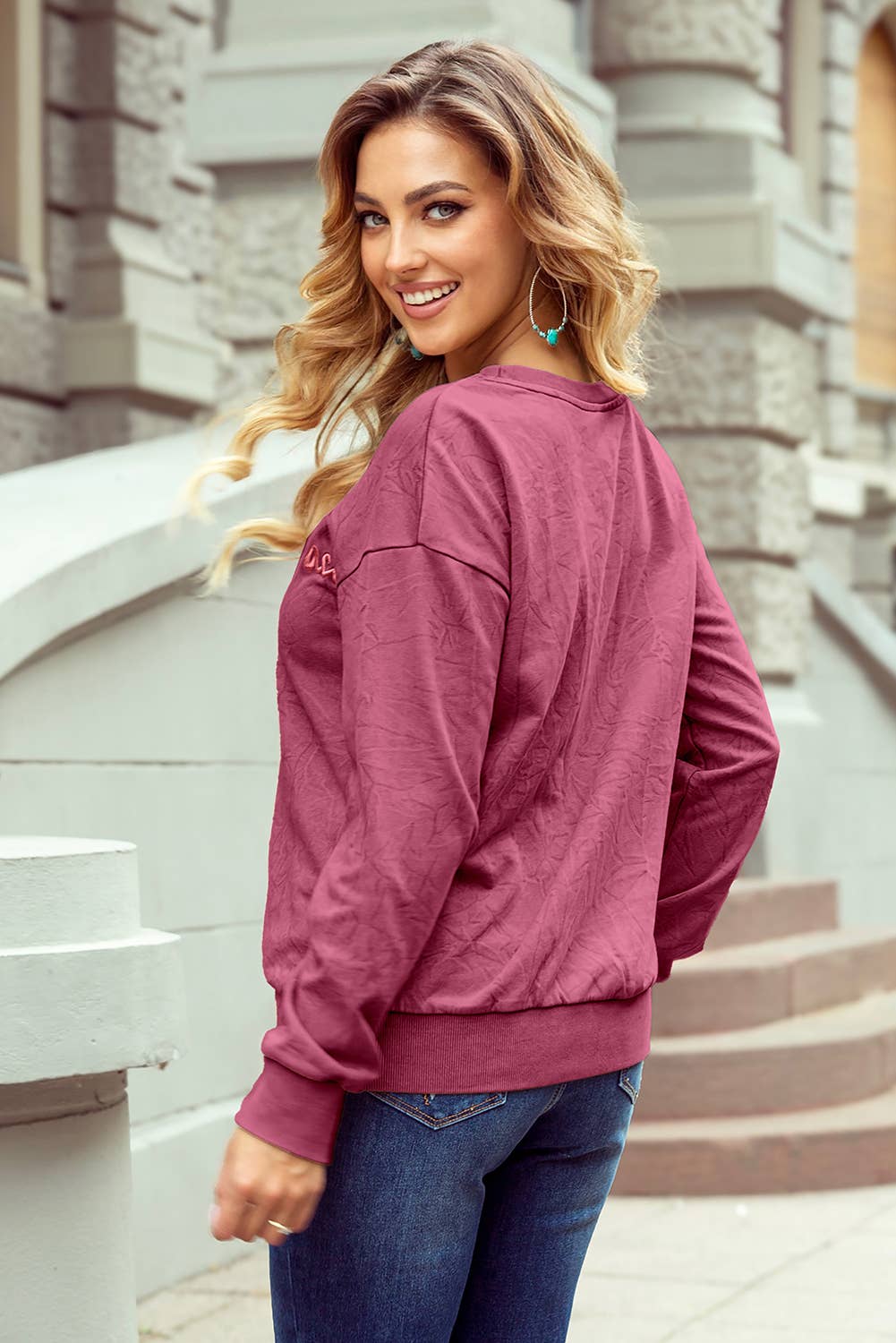 Saved by grace Letter Embroidery Mineral Wash Sweatshirt