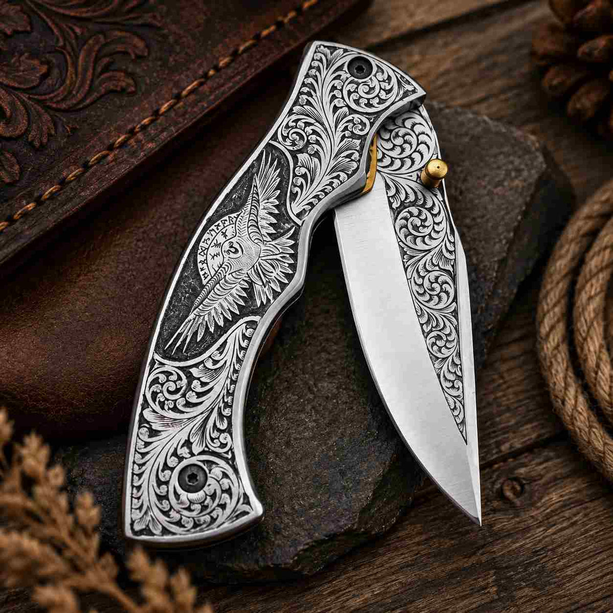 Personalized Viking Raven Folding Knife – Engraved D2 Steel Pocket Knife With Gift Box