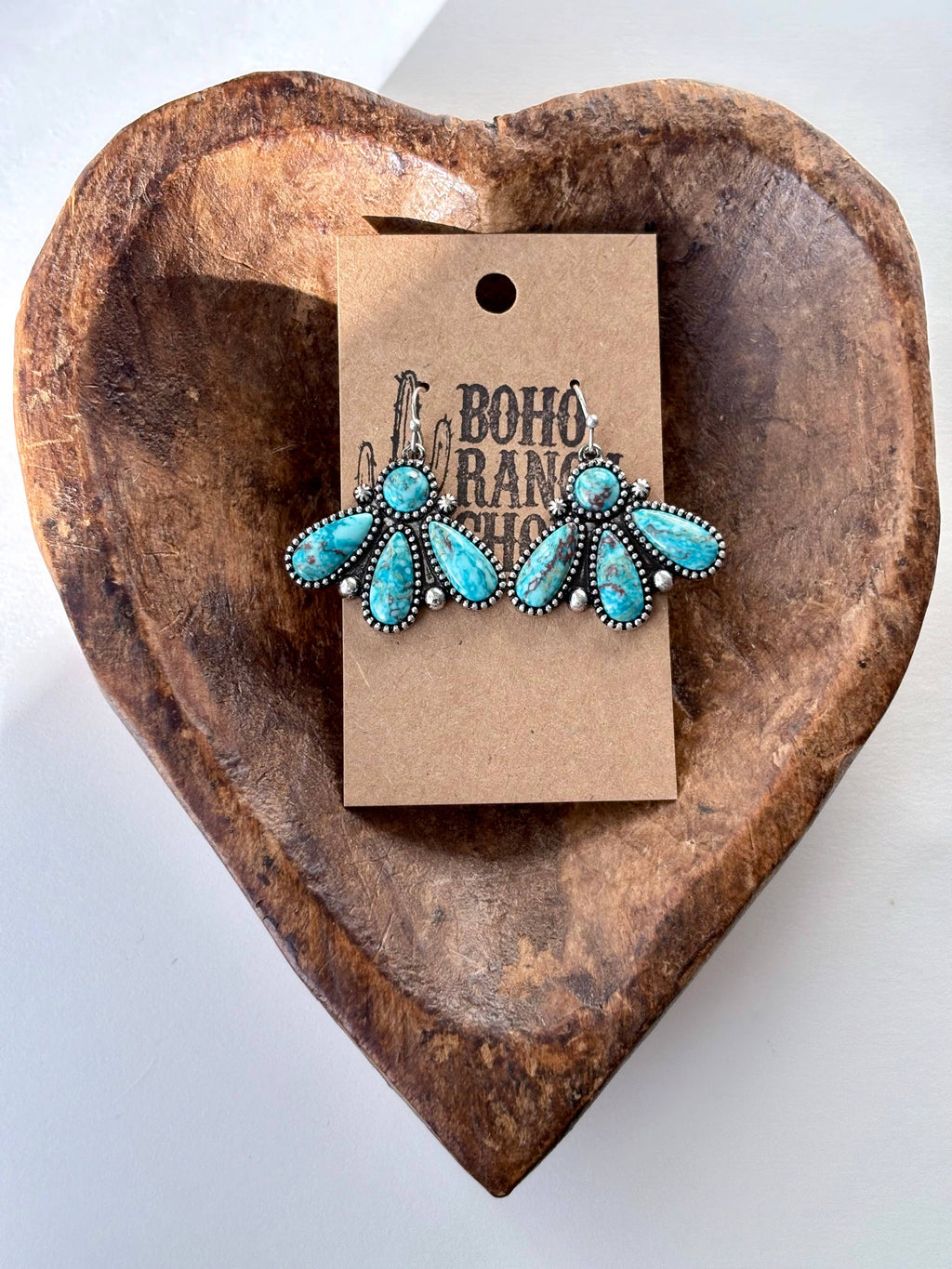 Western Style Squash Blossom Turquoise Stone Dangle Earrings