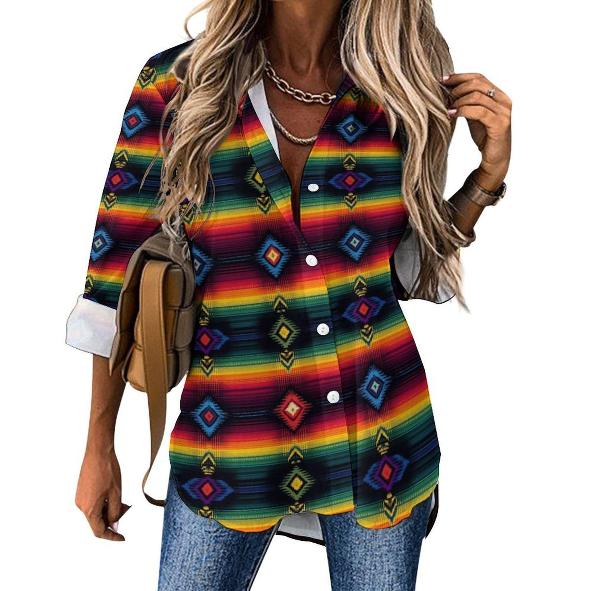 Baha Ranch Colores de Mexico Festival Button Up Blouse