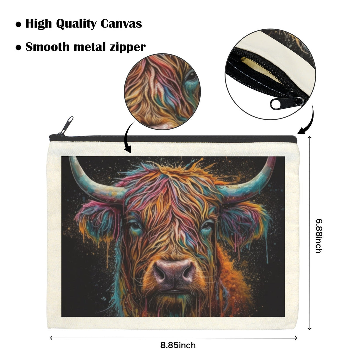 Baha Ranch Painted Highland Cow Cosmetic Bag Pack of 5 Made in America