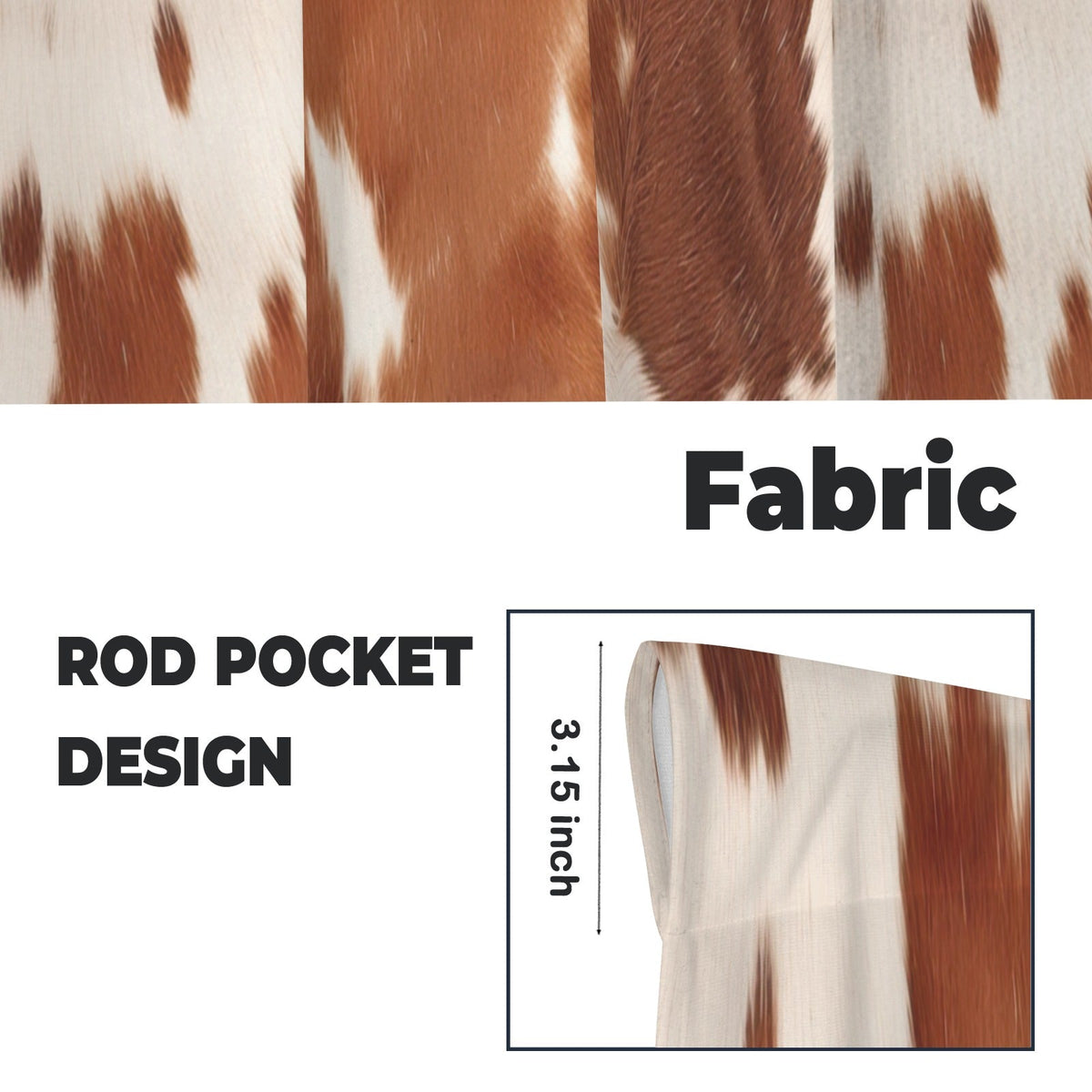 Baha Ranch Cowhide Print Window Curtains 28"x40" (2-Piece) Made in America
